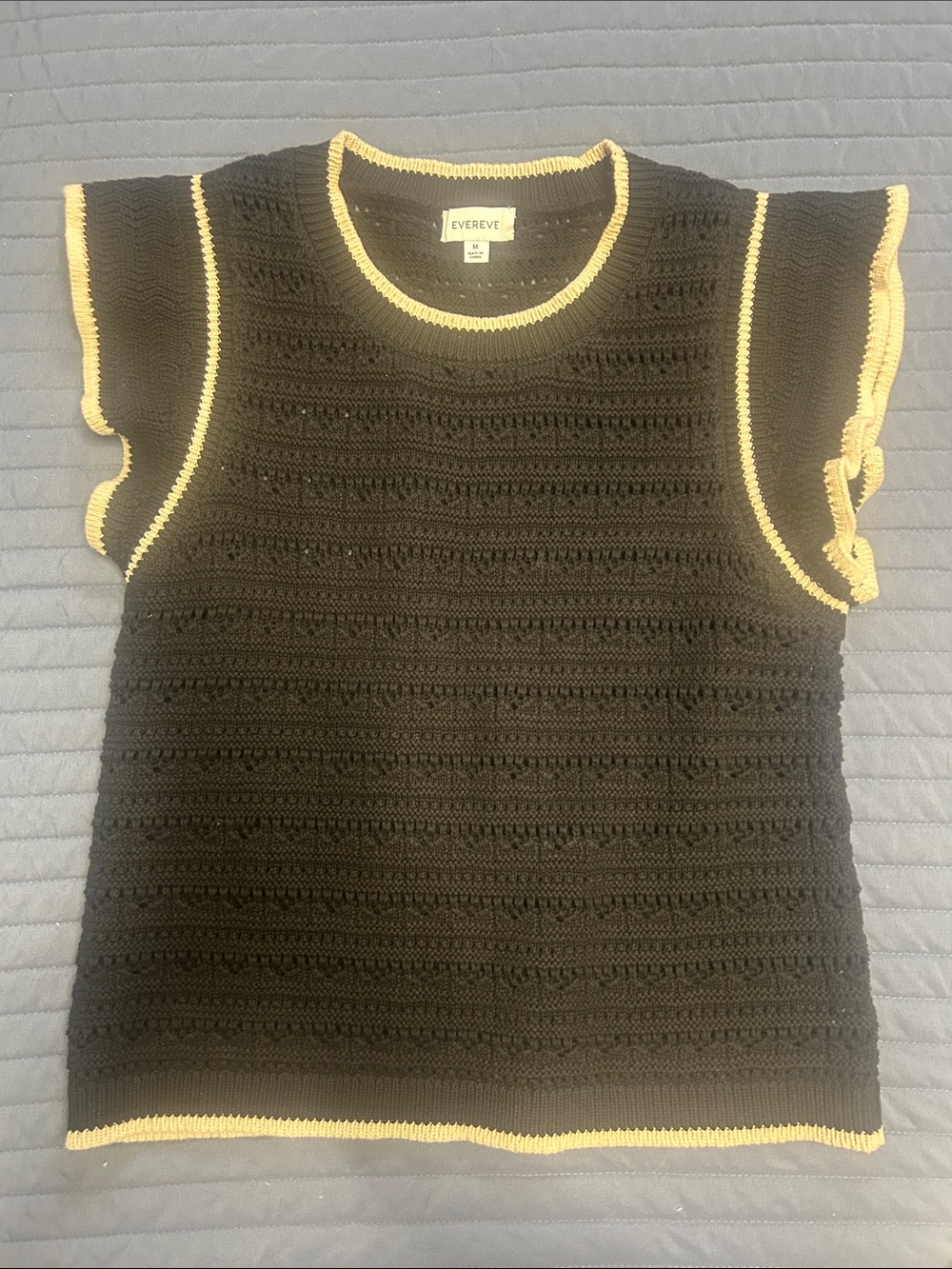 Evereve Black Knit Flutter Sleeve Knit Top